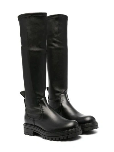 Cinzia Araia Kids' Knee-high Leather Boots In Black