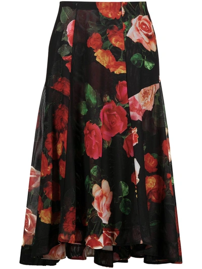 Molly Goddard Pleated Floral Print Skirt In Black