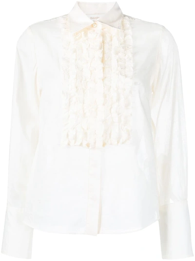Zimmermann Ruffled-bib Cotton Blouse In White