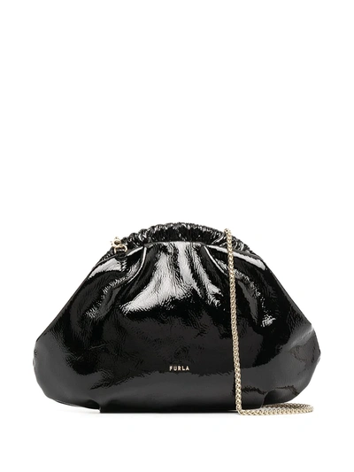 Furla High-shine Leather Clutch Bag In Black
