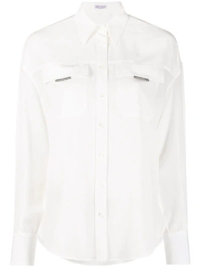 Brunello Cucinelli Monili Chain Flap Pocket Shirt In White