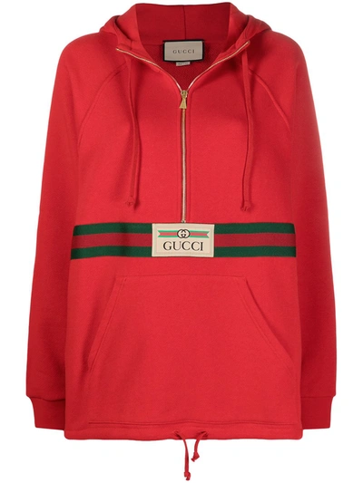Gucci Web Stripe-detail Hoodie In Red
