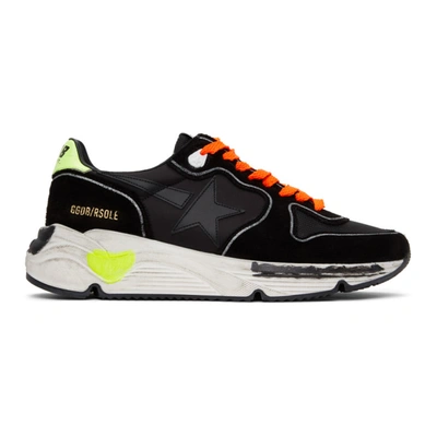 Golden Goose Running Sneakers In Black Suede And Fabric In Black/yello