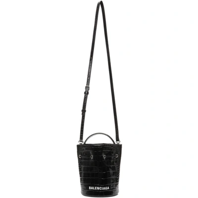 Balenciaga Black Shiny Croc Xs Everyday Bucket Bag In 1000 Black