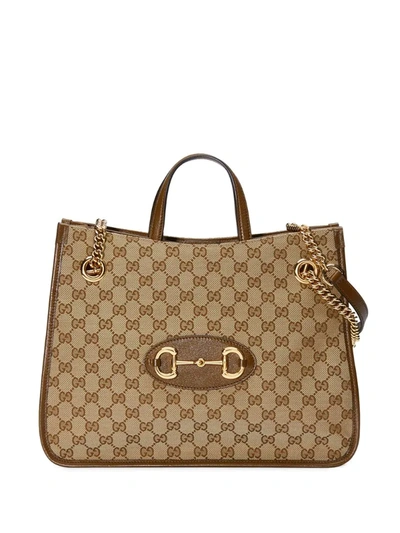Gucci Horsebit Shopping Bag In Neutrals