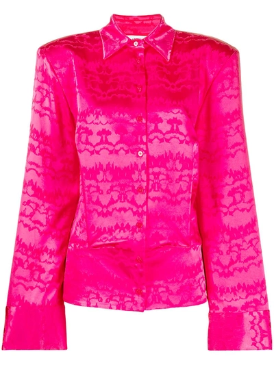 Attico Blurred Jacquard Shirt W/ Shoulder Pads In Pink