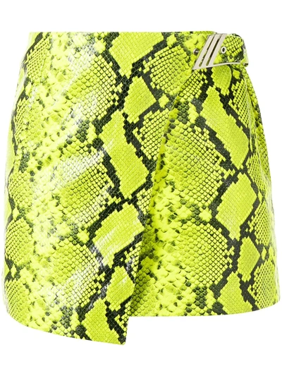 Attico Neon Snake-effect Leather Wrap Mini Skirt In Yellow