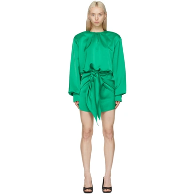 Attico Satin Padded-shoulder Mini Dress In Green | ModeSens