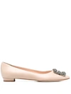 Manolo Blahnik 10mm Hangisi Silk Satin Flats In Neutrals