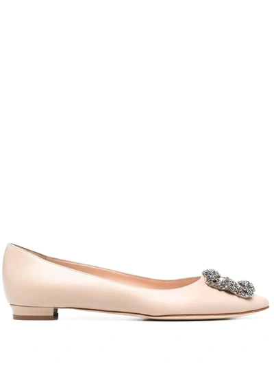 Manolo Blahnik 10mm Hangisi Silk Satin Flats In Neutrals