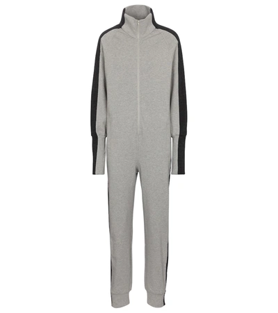 Norma Kamali Side Stripe With Stars Bomber Jumpsuit In Light Gray