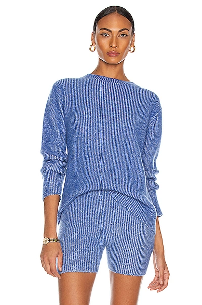 The Elder Statesman Medium Rib Relaxed Crew Sweater In True Blue & Ivory