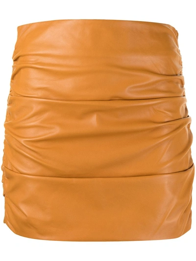 Michelle Mason Ruched Leather Mini Skirt In Orange