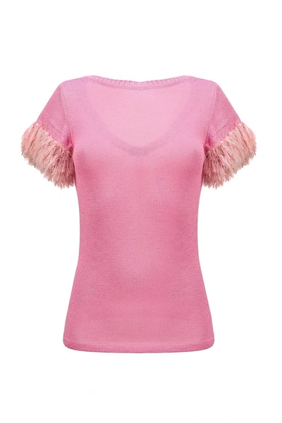 Andreeva Pink Knit Top With Handmade Knit Details In Pink/purple