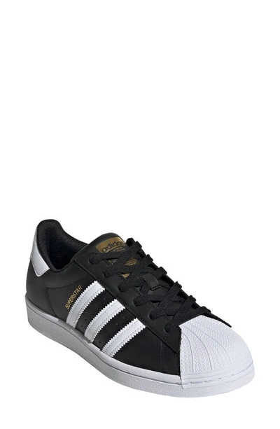 Adidas Originals Superstar Metallic Faux Suede And Canvas Sneakers In Black/ White/ Black