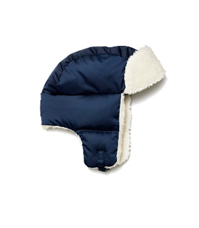 Tory Sport Performance Satin Down Trapper Hat In Navy Blue