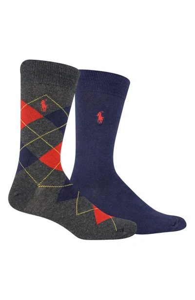 Polo Ralph Lauren Cotton Blend Socks In Charcoal/red