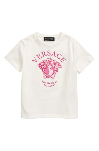 Versace Kids' Medusa Logo Graphic Tee In White-fuchsia