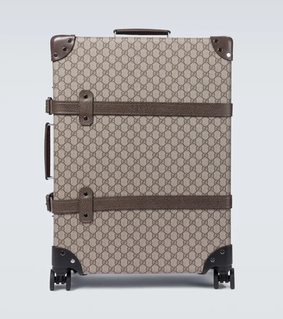 Gucci X Globe Trotter Gg-supreme & Leather Suitcase In Beige Multi