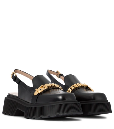 Gucci Leather Slingback Loafers In Black