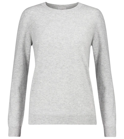 Brunello Cucinelli Cashmere Basic Crewneck Sweater In Pearl Grey