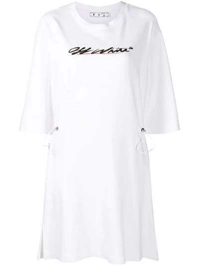 Off-white Women's New Script Logo Coulisse T-shirt Dress In White