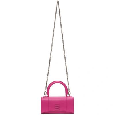 Balenciaga Pink Hourglass Leather Phone Holder Bag In 5533 Fuchsi