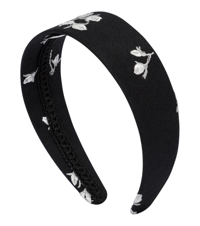 Erdem Floral-embroidered Linen-blend Headband In Black