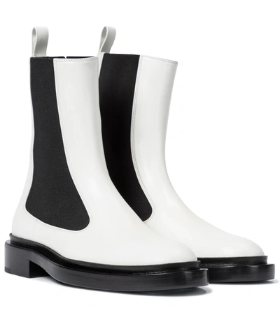 Jil Sander Gored Leather Chelsea Booties In White
