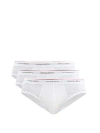 Dsquared2 Pack Of Three Logo-jacquard Cotton-blend Briefs In White