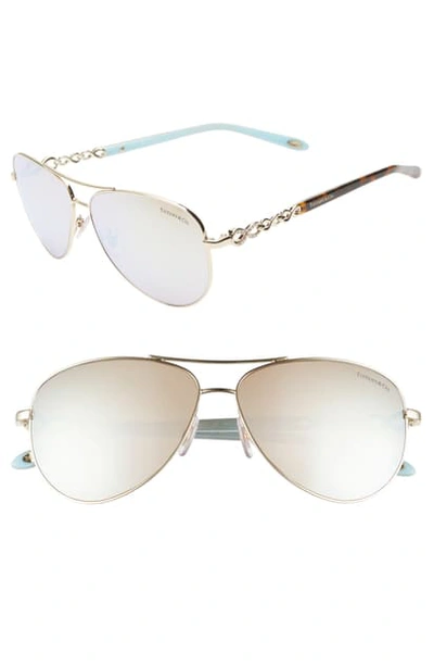 Tiffany & Co 58mm Aviator Sunglasses In Gold/ White Mirror