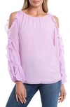 1.state Cold Shoulder Ruffle Sleeve Blouse In Pink Iris