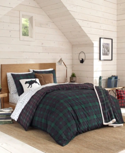 Eddie Bauer Woodland Tartan Green Duvet Cover Set, Twin Bedding In Dark Green