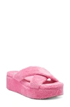 Jessica Simpson Talulla Faux Fur Platform Cozy Slip-on Sandal In Pink