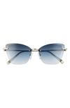 Longchamp 57mm Rimless Cat Eye Sunglasses In Gold/ Blue Gradient