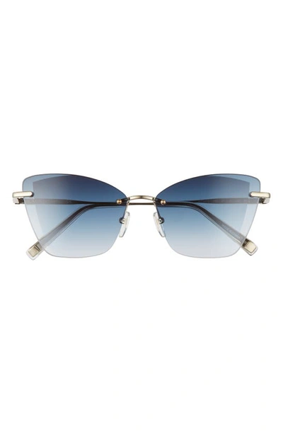 Longchamp 57mm Rimless Cat Eye Sunglasses In Gold/ Blue Gradient