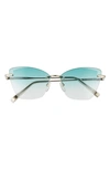 Longchamp 57mm Rimless Cat Eye Sunglasses In Gold/ Petrol Gradient