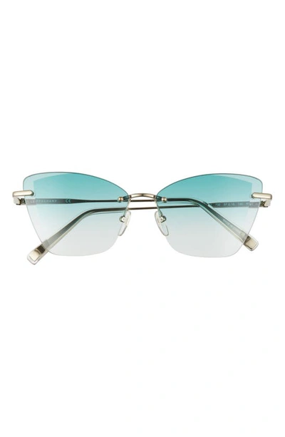 Longchamp 57mm Rimless Cat Eye Sunglasses In Gold/ Petrol Gradient