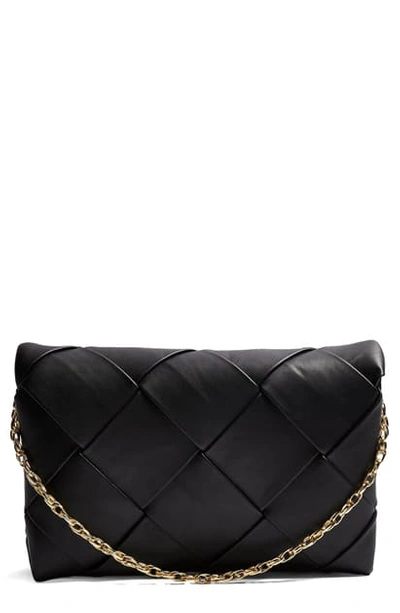 Topshop Faux Leather Woven Clutch In Black