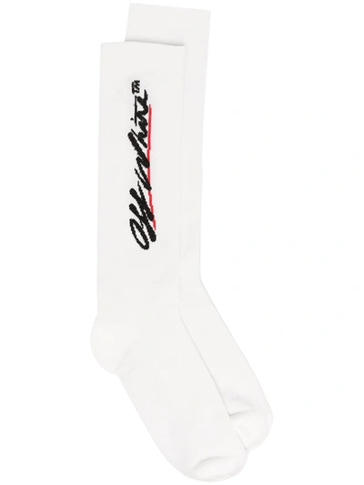 Off-white Intarsia-logo Calf-length Socks In White