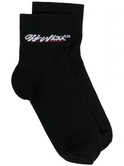 Off-white New Script Logo Short Socks In Black