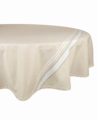 Design Imports Chambray French Stripe Tablecloth 70" Round In White1