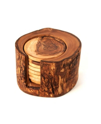 Beldinest Olive Wood Rustic Coaster Set Of 8 With Holder