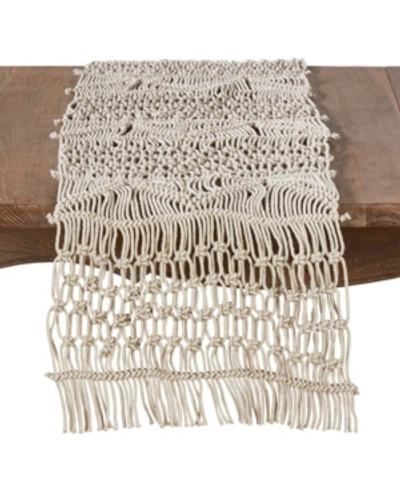 Saro Lifestyle Cotton Table Runner With Macrame Design In Natural