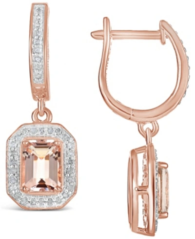 Macy's Morganite (1-3/4 Ct. T.w.) And Diamond (1/3 Ct. T.w.) Drop Earrings In 14k Rose Gold-plated Sterling In Peach