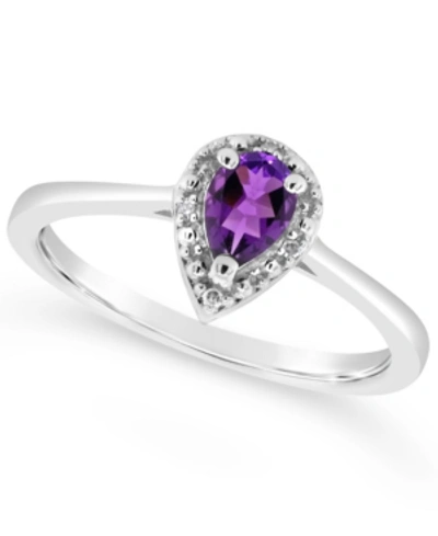 Macy's Swiss Blue Topaz (1/2 Ct. T.w.) And Diamond Accent Pear Teardrop Ring In Sterling Silver (also Avail In Amethyst