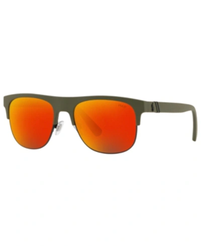 Polo Ralph Lauren Men's Sunglasses In Matte Olive/orange Mirror