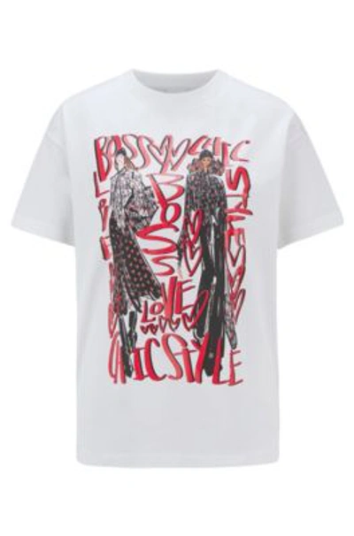 Hugo Boss - Crew Neck T Shirt In Mercerized Cotton With Collection Artwork - White