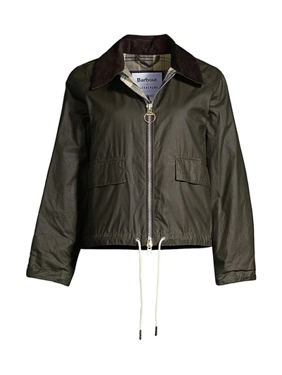 Barbour By Alexa Chung Margot Waxed Cotton Cropped Jacket In Archive Olive Ancient
