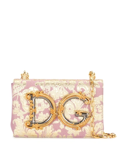 Dolce & Gabbana Brocade Lame 'dg Girls Shoulder Bag In Pink,gold